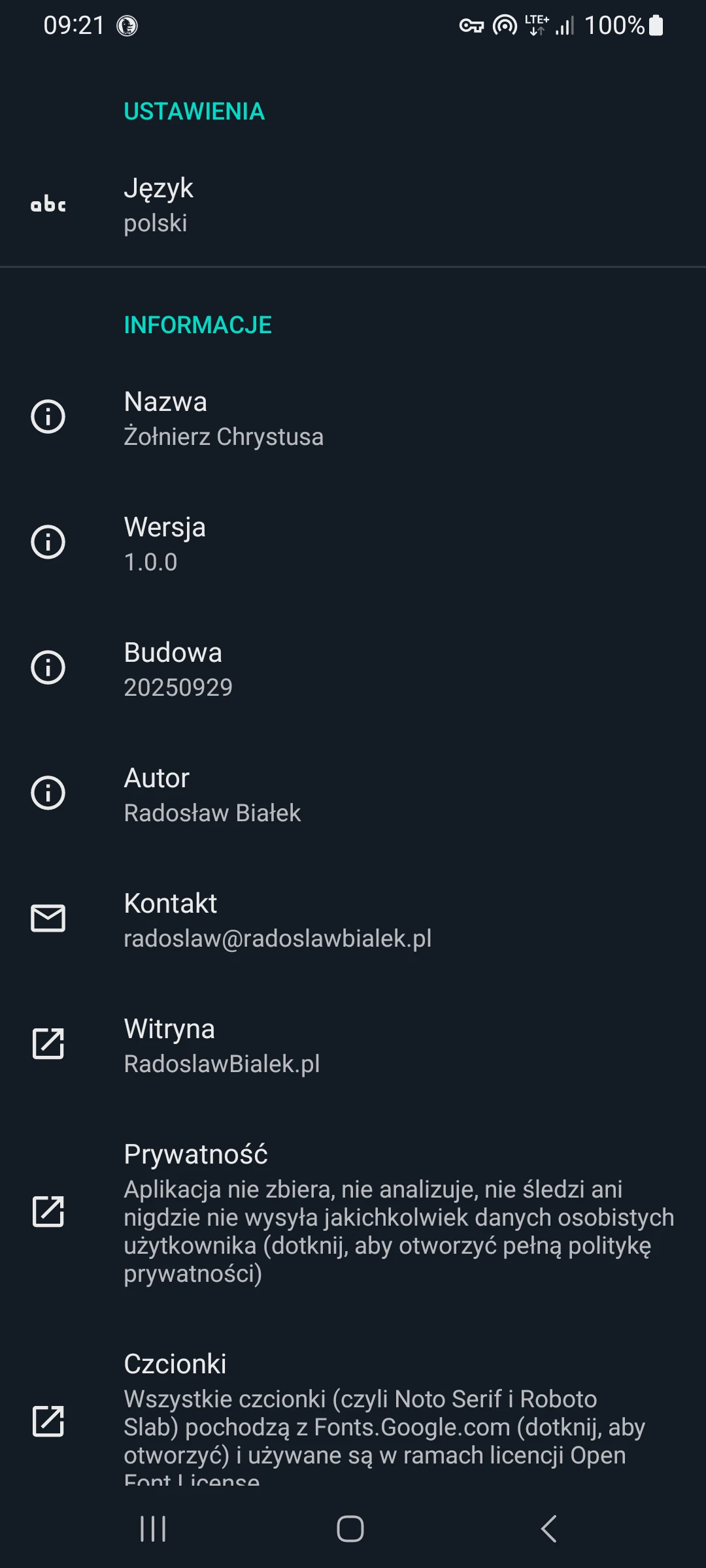 Zrzut ekranu 8/8 aplikacji Żołnierz Chrystusa